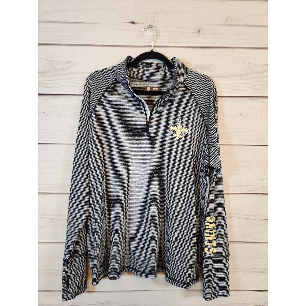 NFL Women’s Black and White Striped Long Sleeve 1/4 Zip Top with Fleur-de-lis